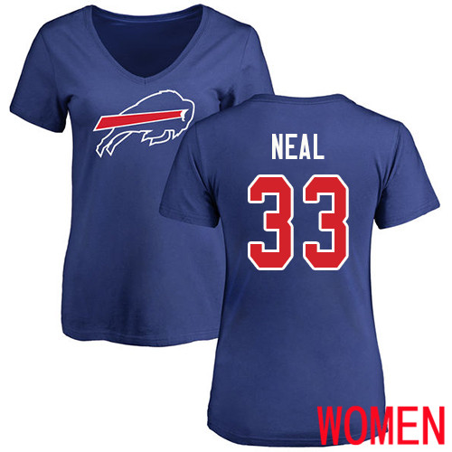 NFL Women Buffalo Bills 33 Siran Neal Royal Blue Name and Number Logo T Shirt